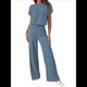 thumbnail image 2 of Traje Informal de Dos Piezas para Mujer, para Viajes y Vacaciones de Verano, con Corta y Pantalones Anchos. Azul Oscuro L, 2 of 7