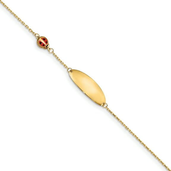 Primal Gold 14 Karat Yellow Gold Children's Enamel Ladybug with 0.5 Inch Extension ID Bracelet