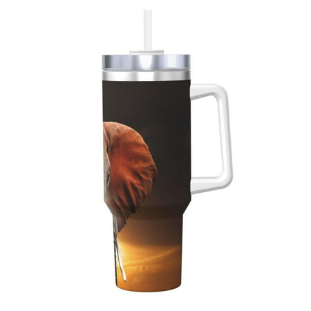 

Gaeub Elephant Sunset in Kenya Print Stainless Steel Hot/Cold Coffee Cup 40oz Ice Bully Cup With Handle And Straw Travel Coffee Cup