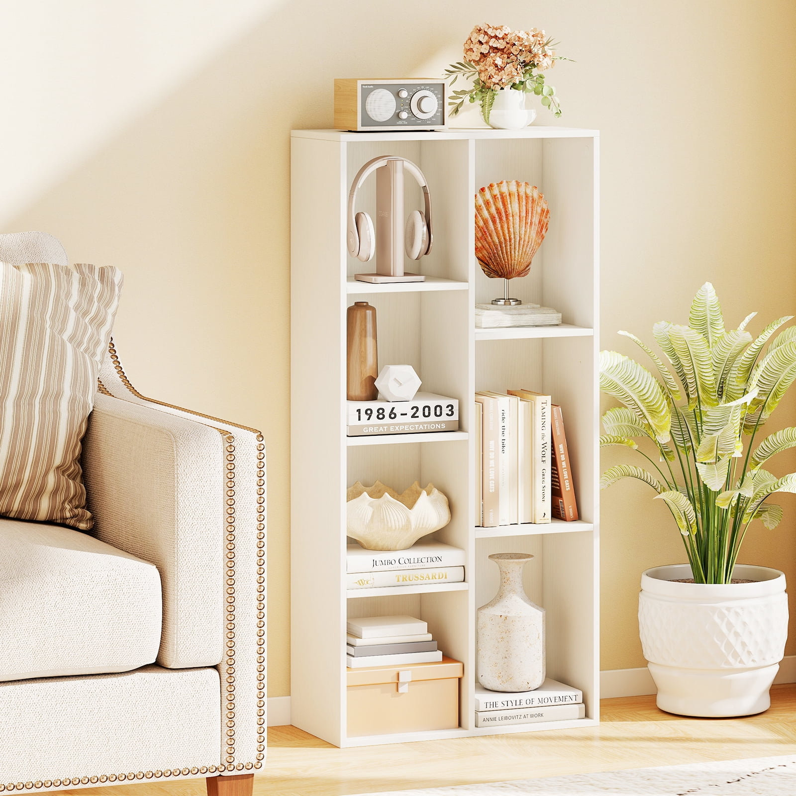 Gymax 7-Cube Bookcase Vertical or Horizontal Freestanding Bookshelf w/7 Compartments