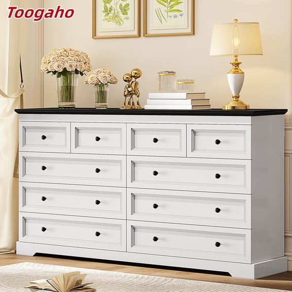 Toogaho Double Dresser With 10 Storage Drawers, Modern Chest of Drawers for Bedroom,Closet Dressers with Drawers for Living Room, Entryway,White