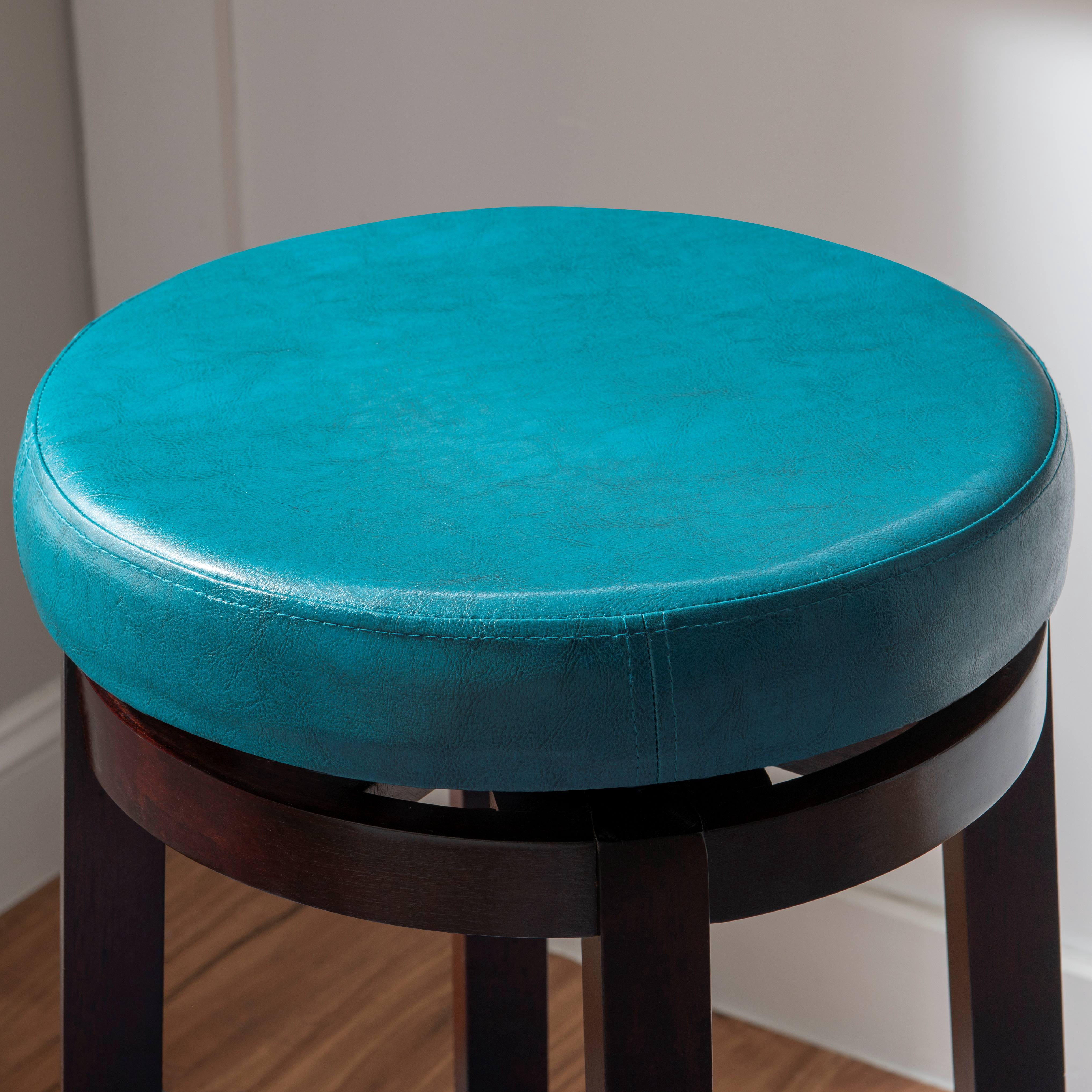 Linon Maya 29" Indoor Backless Wood Swivel Bar Stool, Teal Blue Faux Leather