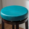 thumbnail image 5 of Linon Maya 31" Teal Blue Faux Leather Swivel Bar Stool in Brown Wood Frame, 5 of 15