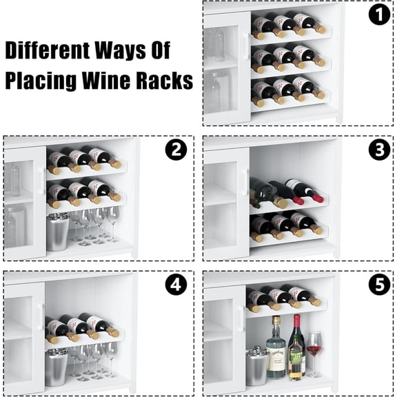 White Farmhouse Wine Bar Cabinet with Detachable Wine Rack Glass Holder Mesh Door and Adjustable Feet White