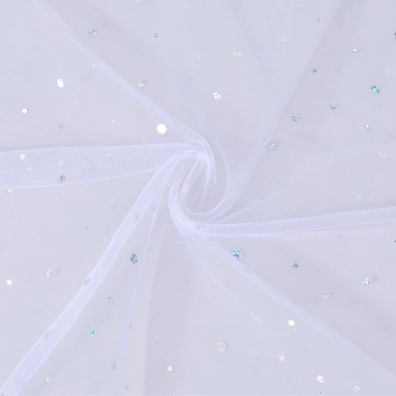1.09 Yards 59 Inch White Sequin Mesh Sheer Paillette Sparkle Organza Glitter Tulle Transparent Lace Shiny Polyester Fabric for Sewing Making Wedding Decorating Clothes DIY Craft Supplies White