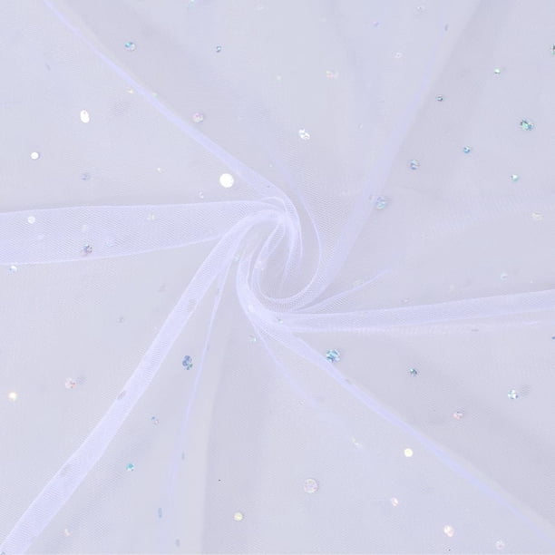 1,09 yardas 59 pulgadas blanco lentejuelas malla transparente paillette brillo organza brillo tul transparente encaje brillante tela de poliéster