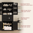 thumbnail image 4 of 72.5" Tall Bathroom Storage Cabinet, Wooden Floor Cabinets with 4 Doors, 2 Drawers with Slide Rails, Adjustable Shelf, Freestanding Cupboard for Kitchen, Dining Room, Living Room, Black, 4 of 9