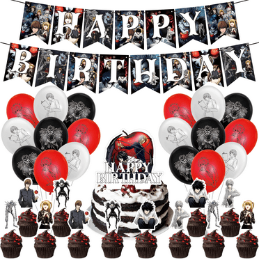 32 Pcs For Death Theme For Note Birthday Party Decorations Set With 1 Happy Birthday Banner,18 Balloons,13 Cupcake Toppers,All-in-One Celebration Party Kit Supplies