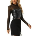 thumbnail image 4 of INSPIRE CHIC Top for Women's Faux Leather Long Sleeve Mesh Sheer Corset XS Black, 4 of 6