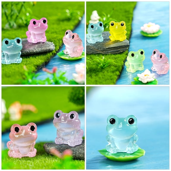 GOOHOCHY Cute Mini Resin Frog Statues with Glow in the Dark Design for Fairy Garden Assorted Color