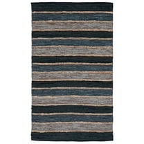 SAFAVIEH Vintage Leather Kensington Striped Area Rug, Black/Natural, 8' x 10'