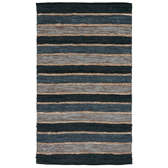 SAFAVIEH Vintage Leather Kensington Striped Area Rug, Black/Natural, 8' x 10'