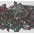 thumbnail image 1 of Fleurs Rouge Profond Verdure Plume Papillon Acorn Pin Pomme Floral Papier Peint Frontière Retro Conception, Rouleau 15' x 9", 1 of 3