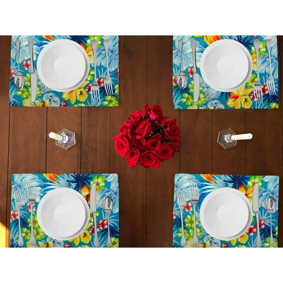 Hawaiian Tropical Print Cotton Dinner Table Placemats Holiday Home Decoration 13" x 19" (Pack of 4)