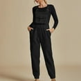 thumbnail image 2 of successthop Womens Fleece Overalls Solid Color Casual Loose Jumpsuit Long Sleeved V Neck Jumpsuit Casual Pajama Pocket Jumpsuit Black 2XL, 2 of 8