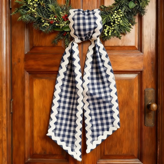 Wreath Sash for Front Door Buffalo Plaid Wreath Satin Sash Red Wave Garland Ribbon Accessories for Wreaths Yard Doorway Indoor Outdoor Bow Bridal Shower Home Decor,3.5" x 54"