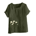 thumbnail image 4 of Green Women's Short Sleeve T-shirt, Women Floral Print Linen Shirts Short Sleeve Tops Loose Fit Cotton Blouses Trendy 2025 Clothing,Women's Short sleeve T-shirt S, 4 of 8