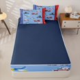 thumbnail image 4 of Castle Fairy Cartoon Emergency Fleet Zipper Full Size Comforter Sets with Fitted Sheet and 2 Pillowcases,Print Art Zipper Bedding Set for Bedroom,Red Blue,4pcs,Navy Blue Reversible, 4 of 6