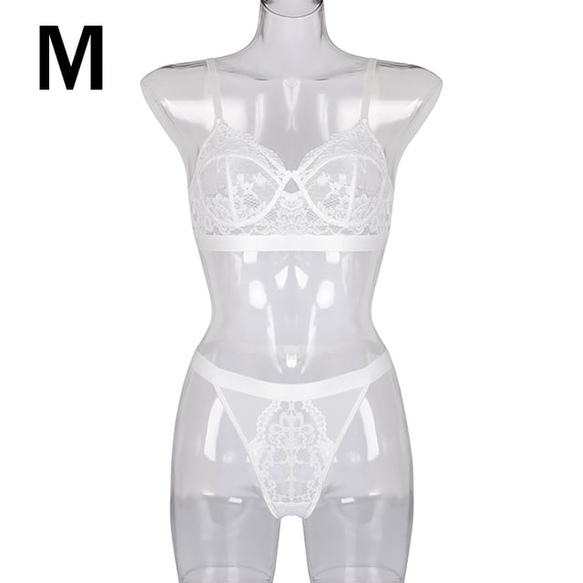 Encaje sexy conjunto de ropa interior sujetador ropa interior regalo para mujeres niñas, blanco, M 2 piezas Vogacara XX000054-18