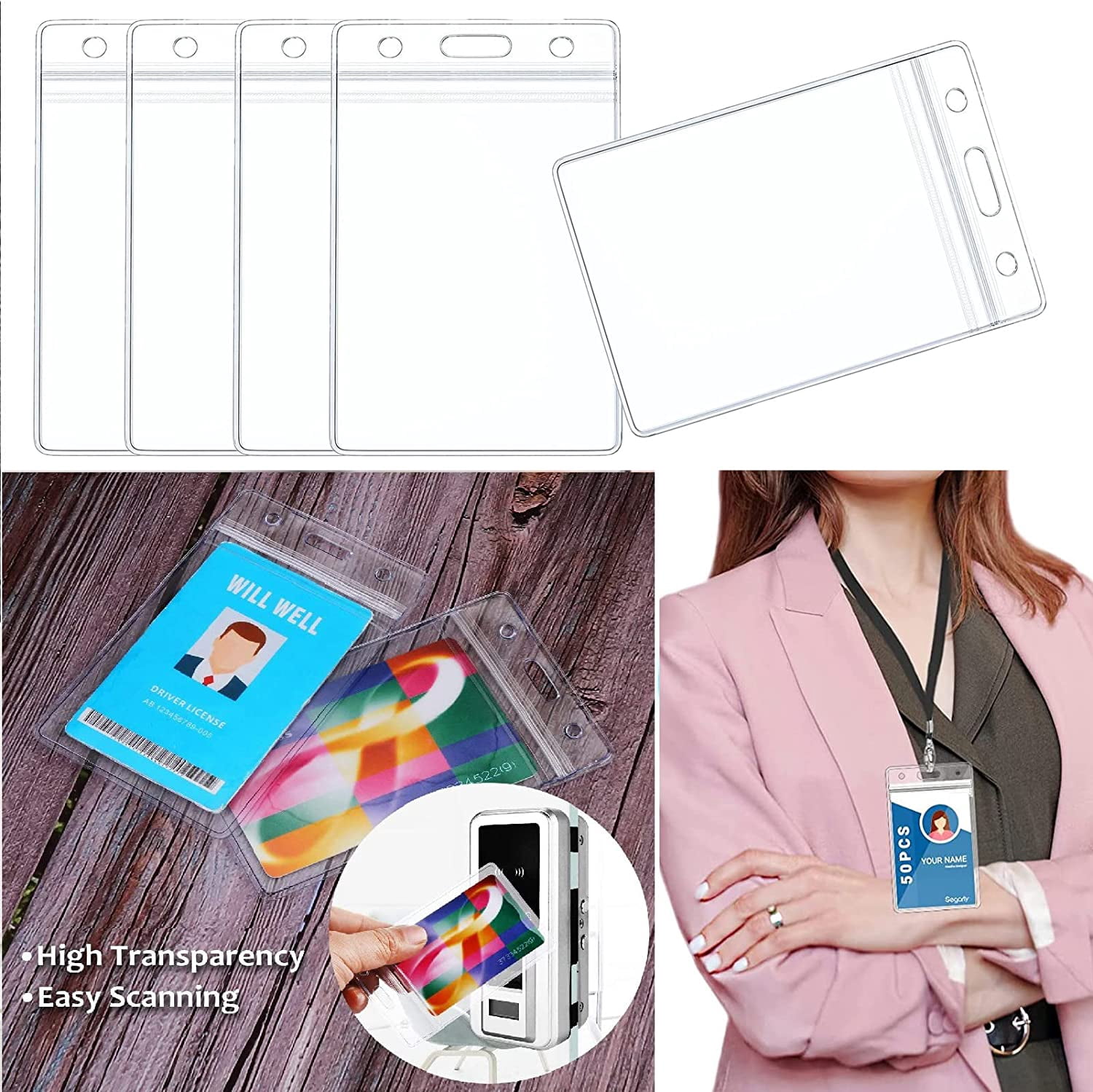 120 Pack Name ID Badge Holder-Plastic Badge Holder for Lanyard, Vertical Extra Thick 3.9" x 2.7" Waterproof Name tag Holder for School/Office/Hospital/Exhibition/Party/Badge Swipe Cards or Credit