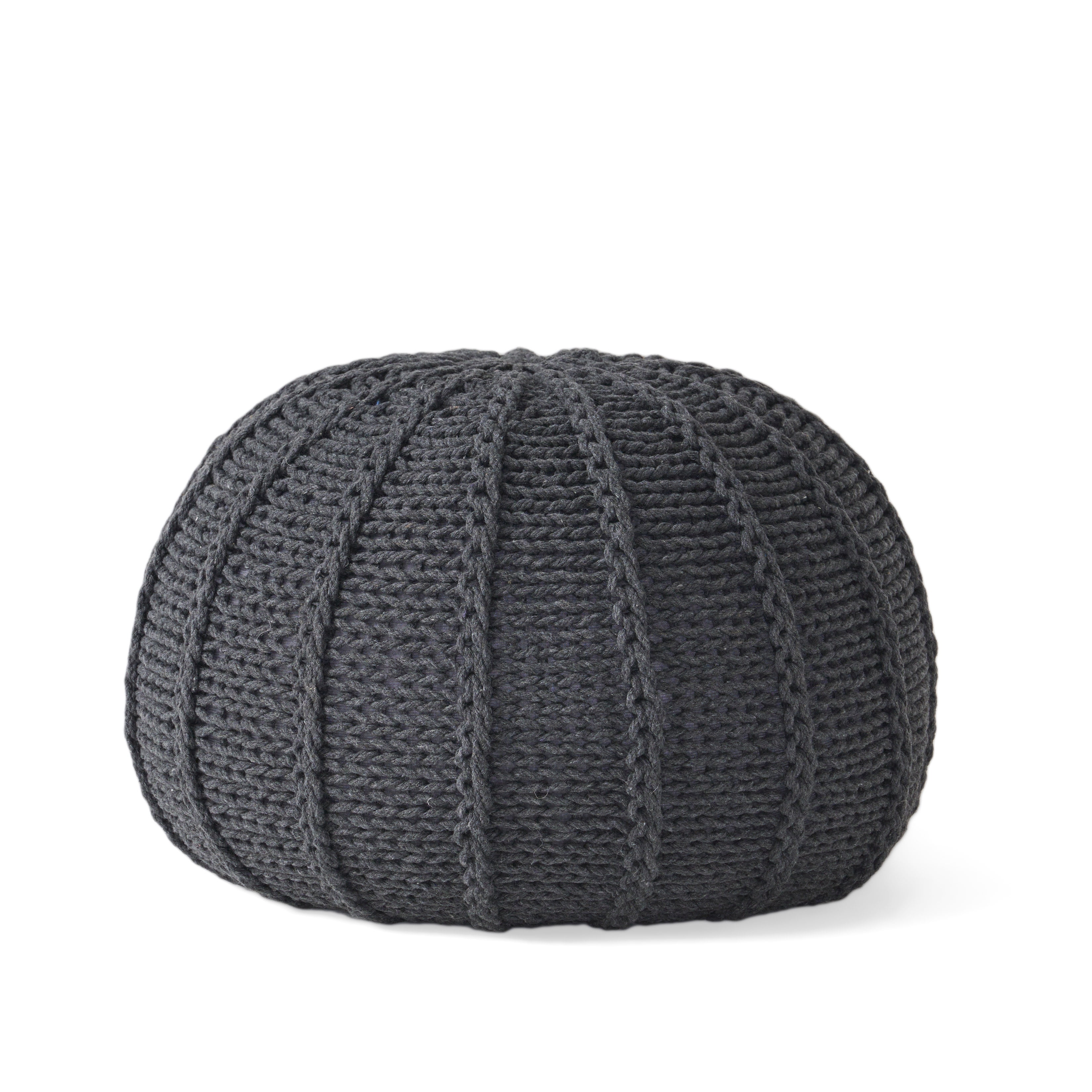 Noble House Cody Knitted Cotton Pouf, Dark Grey