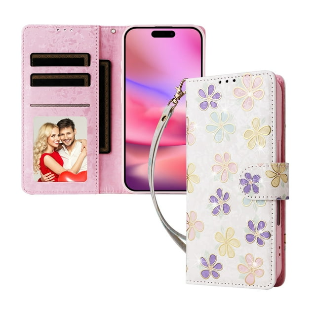 FOXDOCK Floral Wallet Phone Case for iPhone 16 Pro , PU Leather Flip Case with Card Slots, Shockproof Kickstand Folio Cover