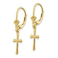 thumbnail image 2 of 14k Yellow Gold Cross Dangle Earrings for Women, Leverback Religious Jewelry with Polished Charm, Christian Faith Symbol, Spiritual Devotional Drop Design, 2 of 5