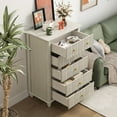 thumbnail image 3 of Fluted 5 Drawer Dresser , 45 Inch Tall Chest of Drawers for Bedroom and Living Room,Beige, 3 of 10