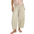 thumbnail image 3 of Cropped Linen Barrel Pants for Women Drawstring Wide Leg Cotton Capris 2026 Casual Summer Boho Baggy Palazzo Trouser Beige M, 3 of 6
