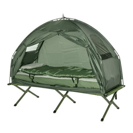 Camping Cot Combo Set for Adults - Multifunctional Folding Tent Cot with Air Mattress, Sleeping Bag & Pillow - Portable Elevated Camp Bed for Hiking, Backpacking