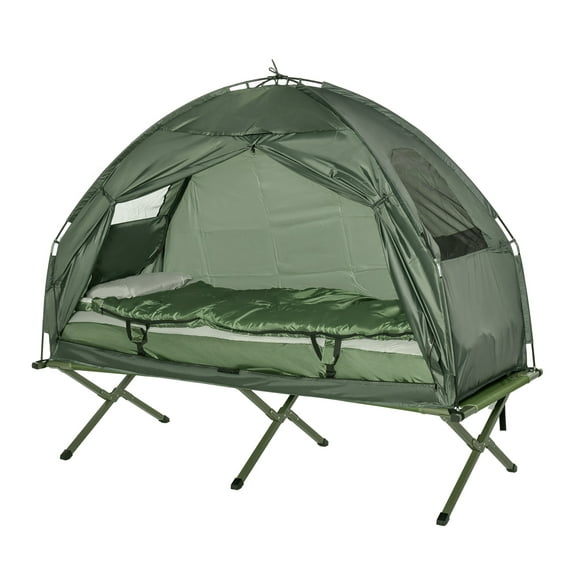 Camping Cot Combo Set for Adults - Multifunctional Folding Tent Cot with Air Mattress, Sleeping Bag & Pillow - Portable Elevated Camp Bed for Hiking, Backpacking