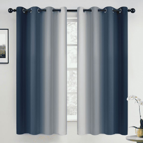 Yakamok Grommet Navy Blue Blackout Ombre Curtains,Room Darkening Window Drapes for Bedroom/Living Room Blackout, 52x63 inches, 2 Panels