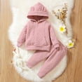 thumbnail image 3 of 9 Months Baby Girls Fall Winter Outfits Set 12 Months Girls 2PCS Hoodie Outfit Solid Color Infant Girls Long Sleeve Top Pants Set Pink, 3 of 8