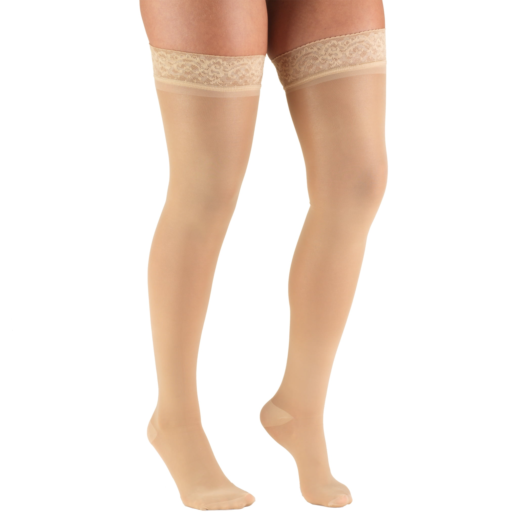  Truform Zipper Compression Stockings, 15-20 mmHg Medical Socks,  Women and Men, Knee High, Open Toe, Beige, Large : Health & Household