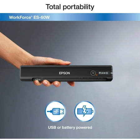 Epson - ES-60W Wireless Mobile Color Sheetfed Document Scanner - Black