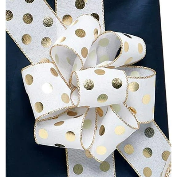 2.5" Wide Metallic Gold Dots On Wired Ribbon - 10 Yards (56270701)