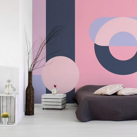 Abstract Wallpaper Wall Mural - Geometric Wreath Pink