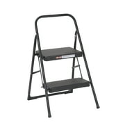 COSCO 2-Step Household Folding Steel Step Stool, All Black, 7ft 11in Reach Height