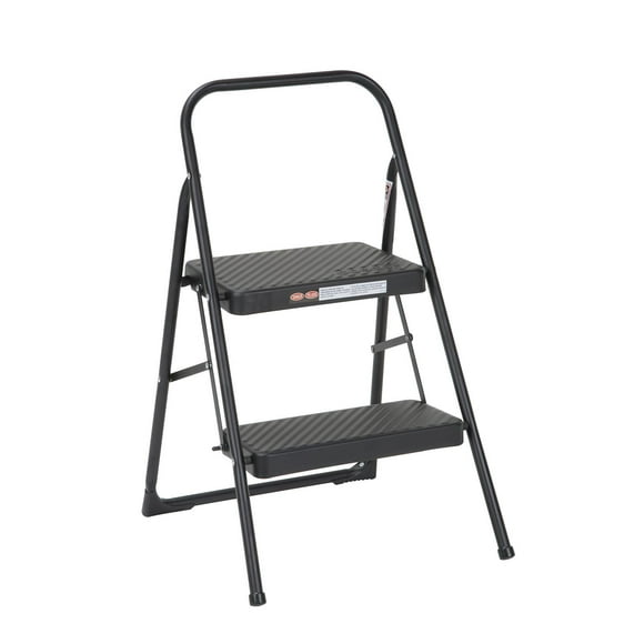 COSCO 2-Step Household Folding Steel Step Stool, All Black, 7ft 11in Reach Height
