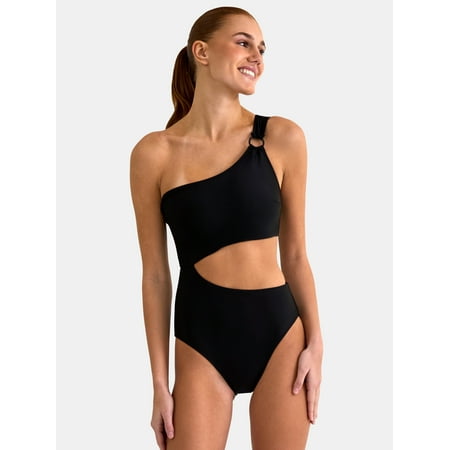 Jessica Simpson Women’s Cut Out One Shoulder One Piece Swimsuit, Sizes XS-XXL