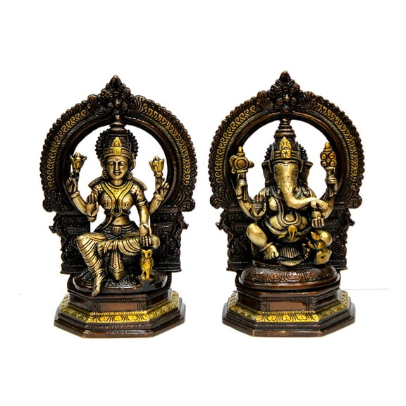 eSplanade Brass Laxmi Lakshmi Ganesh Ganesha Idol Murti Statue Sculpture - 9.75" Inches
