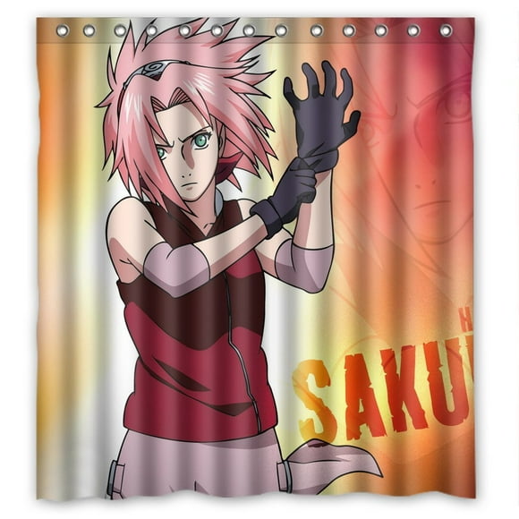 TOUXIHAA Naruto Sakura Shower Curtain Bathroom Curtain Set with Hooks Size 66x72 inches