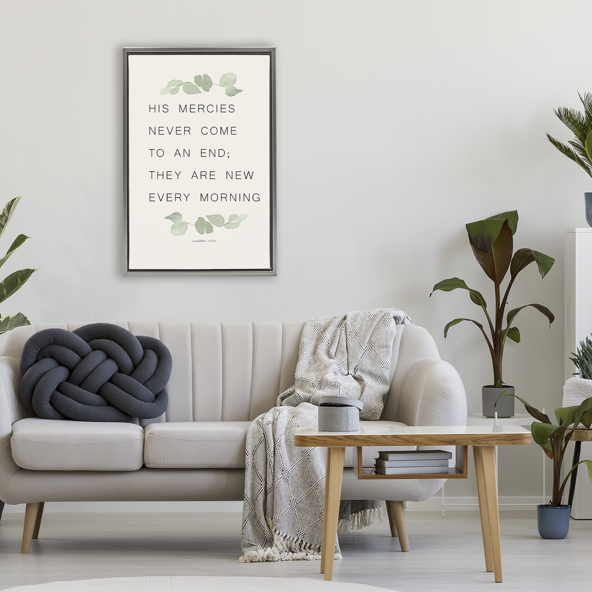 Stupell Industries Mercies New Every Morning Gray Framed Floater Canvas Wall Art, design by Lucille Price