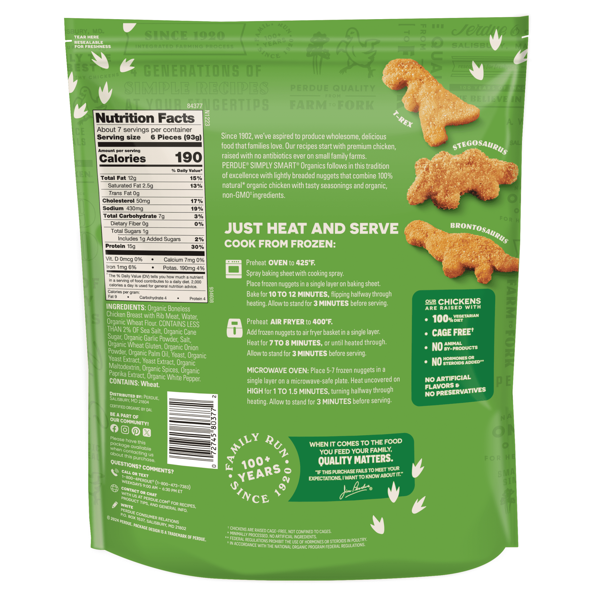 Perdue Simply Smart Organics Lightly Breaded Chicken Nuggets, 24 oz, Frozen, Plastic Bag, New