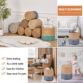 thumbnail image 4 of IVV 14in Round Pouf, Contemporary Upholstered Footstool in Natural and Blue, Boho Style Water Hyacinth Hand Weaving Pouffe Sitting Stool, for the Living Room, Bedroom and Kids Room, 4 of 6