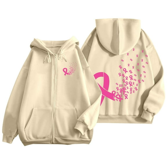 Yuannlog Mens Zip Up Hoodies With Pocket And Drawstring For Daily Wear And Breast Cancer Awareness Print Basic Pullover Oversized Sweatshirts Tops