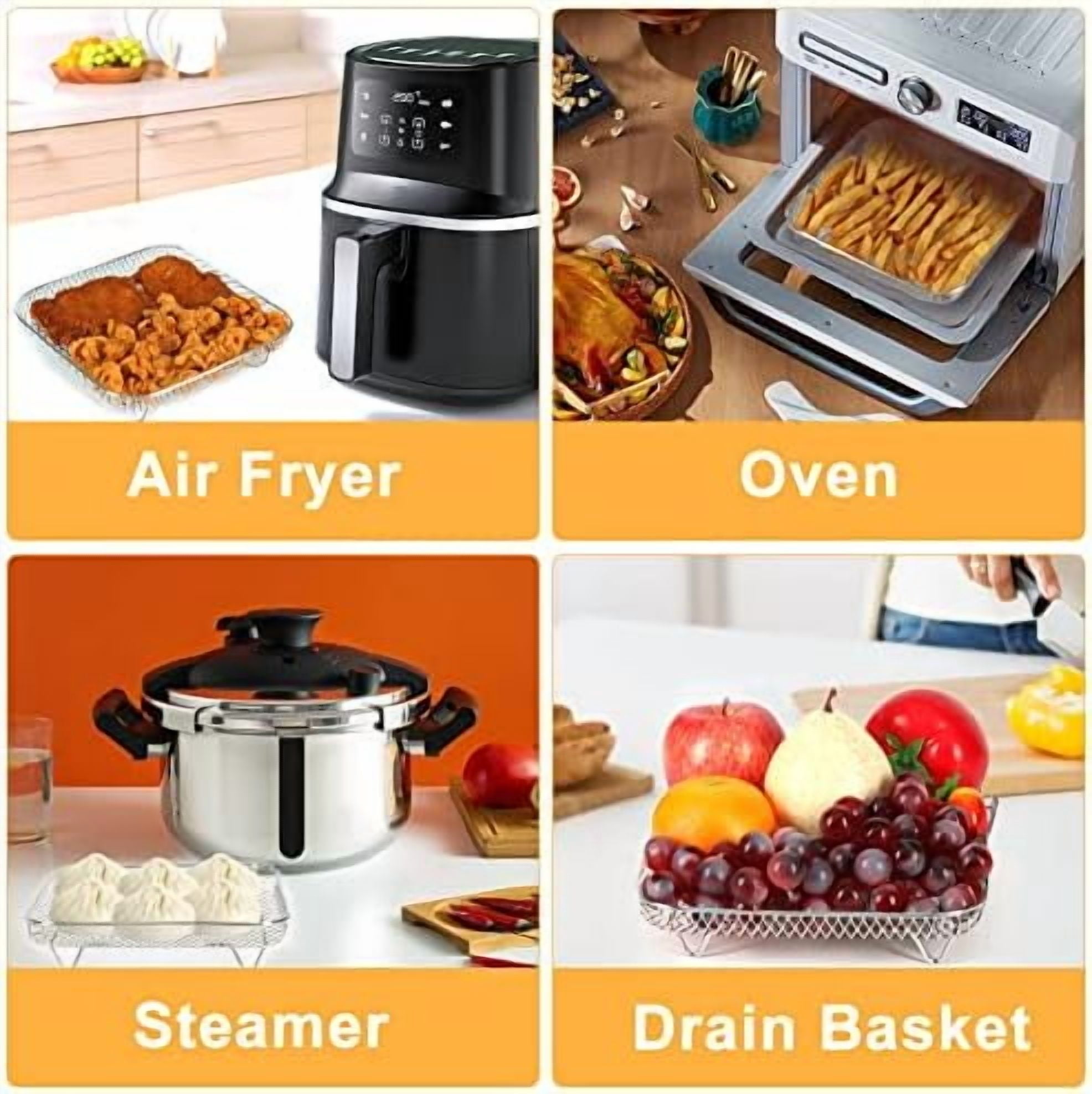 8 inch Square Air Fryer Rack, 3pcs Stackable Stainless Steel Dehydrator Rack with Silicon Feet, Square Air Fryer Accessories for Cosori, Instant Vortex, Ninja Pro XL 6.5 QT AF181 & More