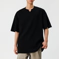 thumbnail image 2 of Men's Short Sleeve Shirts Casual Solid Color Vertical Texture Short Sleeved V-Neck Shirt, 2 of 8