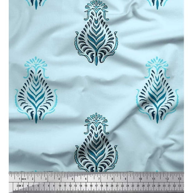 Soimoi Satin Silk Fabric Leaves Block Decor Fabric Printed Yard 42 Inch Wide