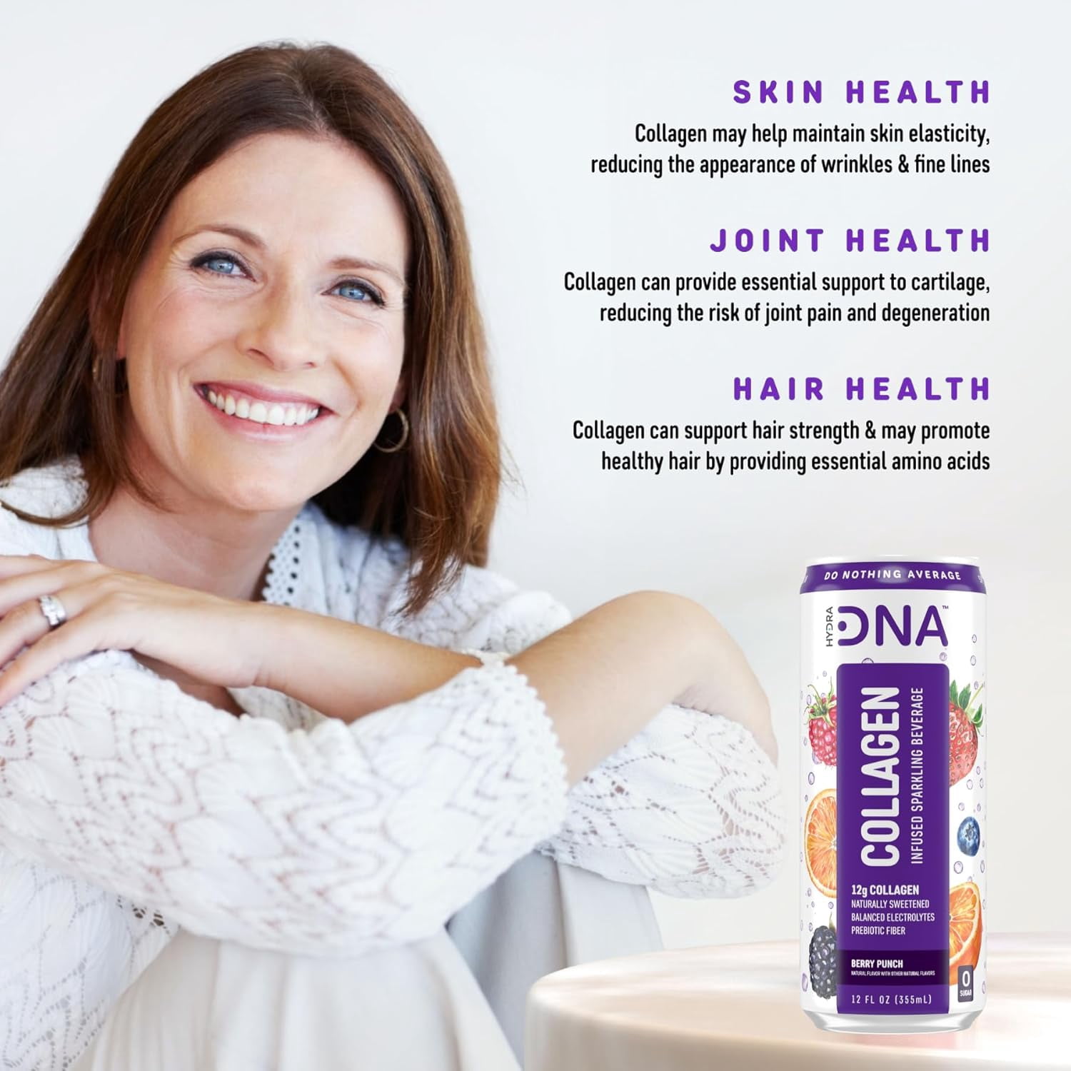 HYDRADNA Berry Punch Collagen Protein Sparkling Water, Sugar-Free, Keto-Friendly, Gluten-Free, 12 Pack, 12 fl oz